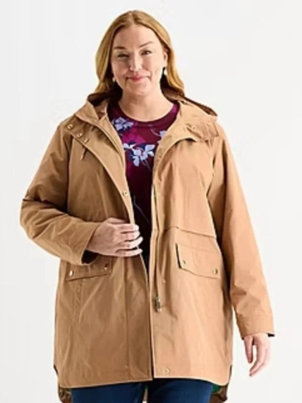 Liz Claiborne French Caramel Hooded Midweight Parka Anorak Jacket Coat XXL 2X